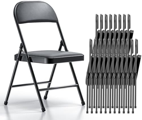 Nazhura Folding Chairs with Padded Vinyl Cushion Chairs with Comfortable Cushion and Durable Steel Frame for