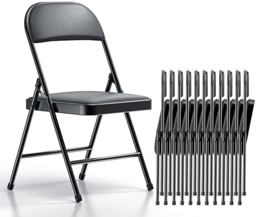 Nazhura Folding Chairs with Padded Vinyl Cushion Chairs with Comfortable Cushion and Durable Steel Frame for