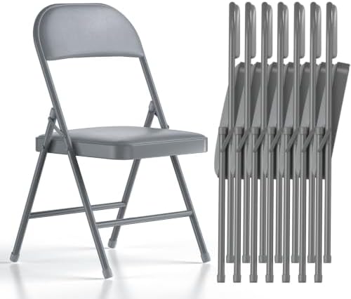 Nazhura Folding Chairs with Padded Vinyl Cushion Chairs with Comfortable Cushion and Durable Steel Frame for