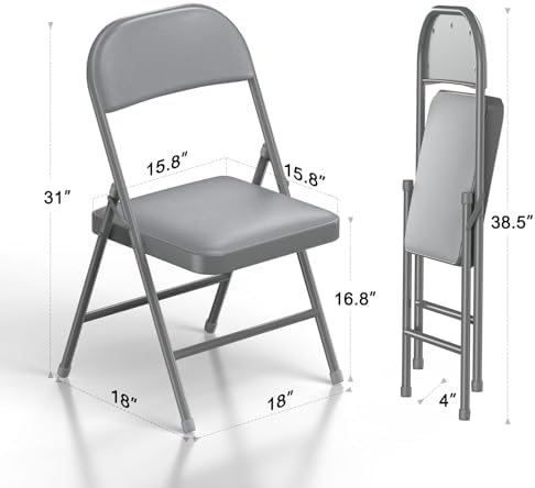 Nazhura Folding Chairs with Padded Vinyl Cushion Chairs with Comfortable Cushion and Durable Steel Frame for, alternate view