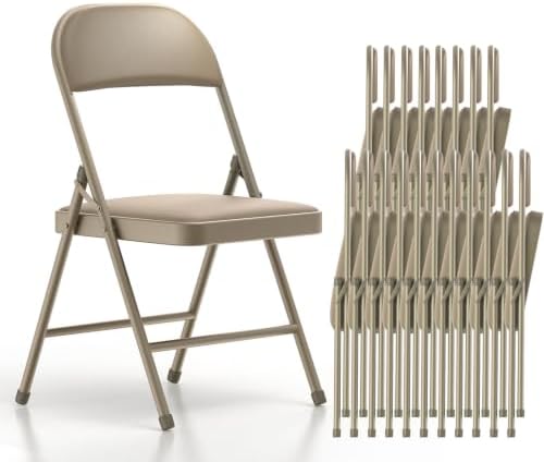 Nazhura Folding Chairs with Padded Vinyl Cushion Chairs with Comfortable Cushion and Durable Steel Frame for