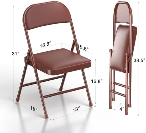 Nazhura Folding Chairs with Padded Vinyl Cushion Chairs with Comfortable Cushion and Durable Steel Frame for, alternate view