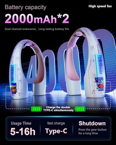 Neck Fans for Women Rechargeable: High Velocity 4 Speeds Cooling Personal Fan Lightweight USB Rechargeable for, alternate