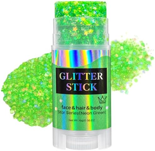 Neon Green Body Glitter Stick, Lime Green Face Hair Glitter, St Patricks Day Accessories, Mardi Gras Festival