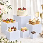 Nestable Buffet Risers - 6 Pcs White Acrylic Food Risers with Signs & Markers - Sturdy Dessert Table Display, alternate view