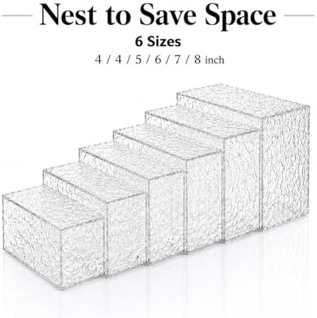 Nestable Buffet Risers - 6 Pcs White Acrylic Food Risers with Signs & Markers - Dessert Table Display Stands for, alternate