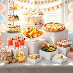 Nestable Buffet Risers - 9 Pcs White Acrylic Food Risers with Signs & Markers - Sturdy Dessert Table Display, alternate view