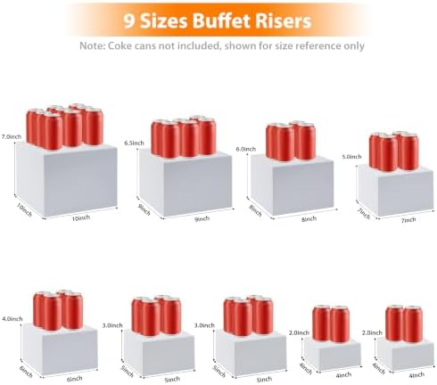 Nestable Buffet Risers - 9 Pcs White Acrylic Food Risers with Signs & Markers - Sturdy Dessert Table Display, alternate view