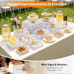 Nestable Buffet Risers - 9 Pcs White Acrylic Food Risers with Signs & Markers - Sturdy Dessert Table Display, alternate view