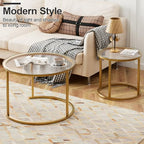 Nesting Coffee Table Set of 2, Small Round Glass Nesting Tables for Living Room Bedroom, Accent Tea Table with, alternate