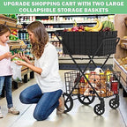 NEW 2-Tier Large Collapsible Grocery Cart On Wheels 400lbs Shopping Cart, alternate view 2