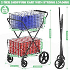 NEW 2-Tier Large Collapsible Grocery Cart On Wheels 400lbs Shopping Cart, alternate view 3