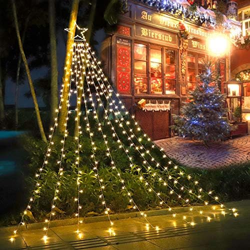 (New Christmas Decoration Lights, 320 LED Waterfall Christmas Tree Lights with 12" Star Topper, 8 Modes Indoor