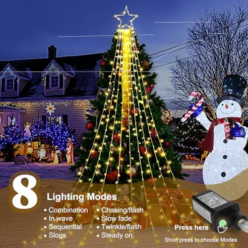 (New Christmas Decoration Lights, 320 LED Waterfall Christmas Tree Lights with 12" Star Topper, 8 Modes Indoor, alternate