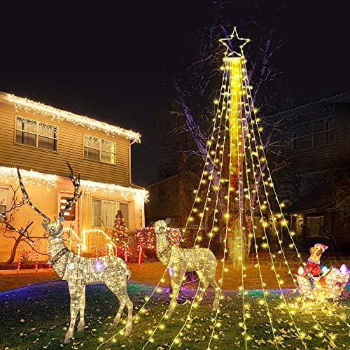 (New Christmas Decoration Lights, 320 LED Waterfall Christmas Tree Lights with 12" Star Topper, 8 Modes Indoor, alternate