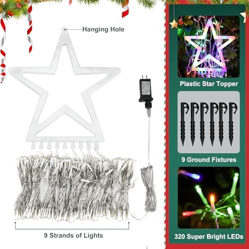 (New) Christmas Lights, Outdoor Christmas Decorations, 320 LED Waterfall String Lights, 8 Light Modes Chrsitmas, alternate