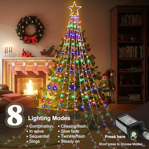 (New) Christmas Lights, Outdoor Christmas Decorations, 320 LED Waterfall String Lights, 8 Light Modes Chrsitmas, alternate