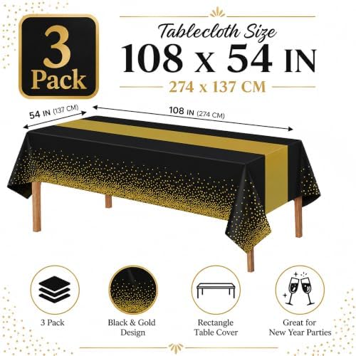 New Years Decorations 2027-3 Pack Disposable Plastic Tablecloths, alternate view 3