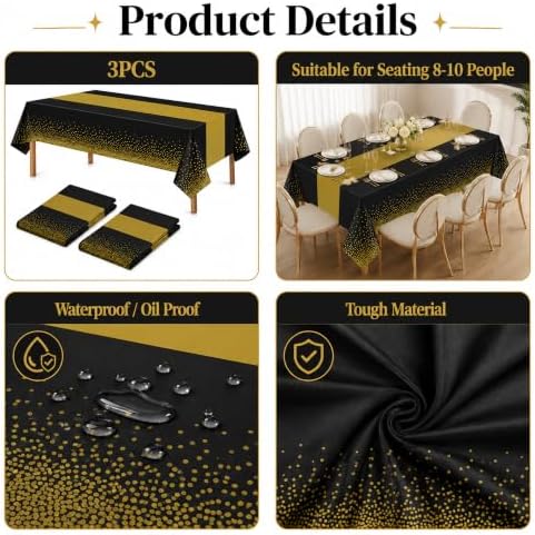 New Years Decorations 2027-3 Pack Disposable Plastic Tablecloths, alternate view 4
