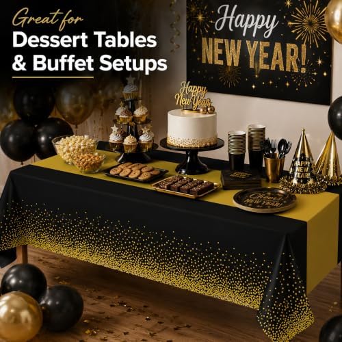 New Years Decorations 2027-3 Pack Disposable Plastic Tablecloths, alternate view 6