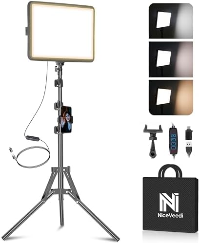 NiceVeedi Photography Lighting, 2800-6500K Dimmable Studio Lights with Tripod & Phone Holder, 73" Video Light