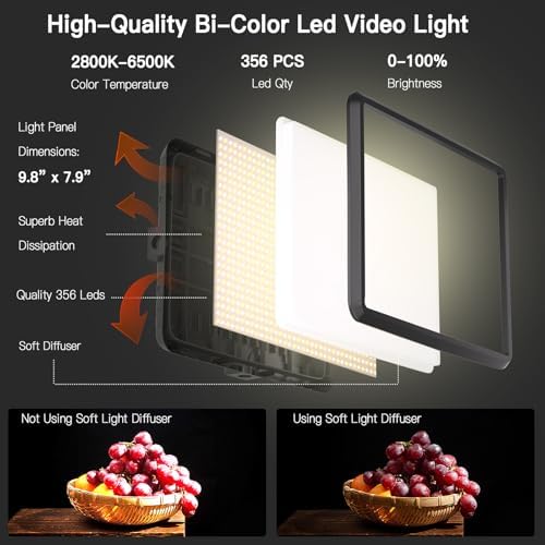 NiceVeedi Photography Lighting, 2800-6500K Dimmable Studio Lights with Tripod & Phone Holder, 73" Video Light, alternate view