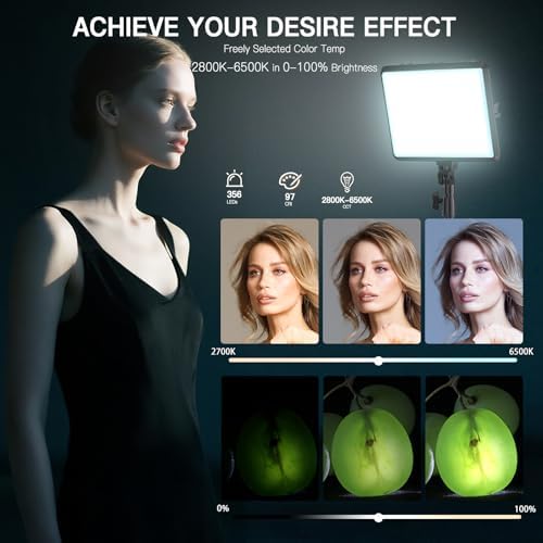 NiceVeedi Photography Lighting, 2800-6500K Dimmable Studio Lights with Tripod & Phone Holder, 73" Video Light, alternate view