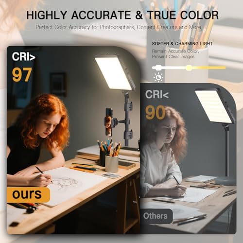 NiceVeedi Photography Lighting, 2800-6500K Dimmable Studio Lights with Tripod & Phone Holder, 73" Video Light, alternate view
