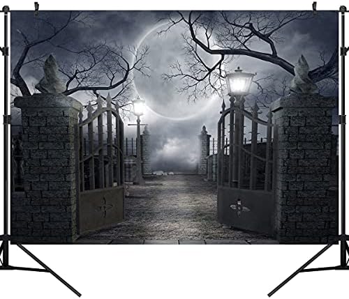 Night Full Moon Backdrop Gloomy Woods Graveyard Photography Background Horrible Cemetery Spooky Party Banner