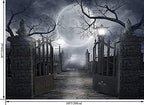 Night Full Moon Backdrop Gloomy Woods Graveyard Photography Background Horrible Cemetery Spooky Party Banner, alternate view