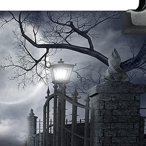 Night Full Moon Backdrop Gloomy Woods Graveyard Photography Background Horrible Cemetery Spooky Party Banner, alternate view