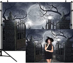 Night Full Moon Backdrop Gloomy Woods Graveyard Photography Background Horrible Cemetery Spooky Party Banner, alternate view
