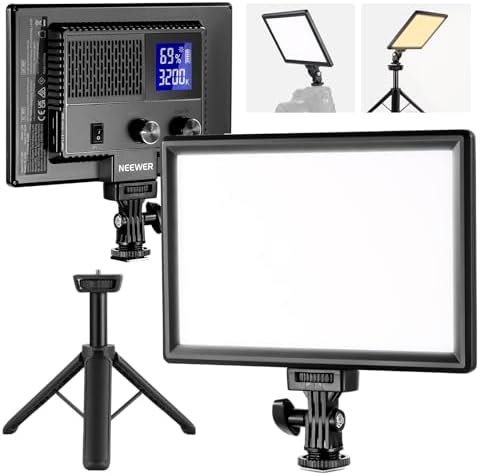 NL-116AI 9" LED Video Light Panel, Camera Lighting with Desk Tripod