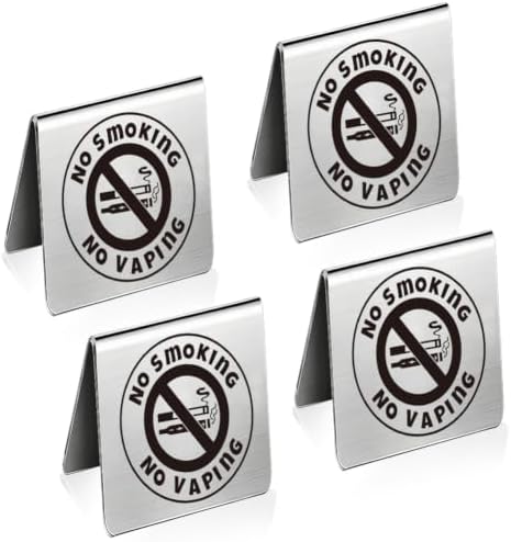 No Smoking Table Sign for Business Stainless Steel Double Sided in 1.97 x 1.97 inch(5 x 5 cm) in Stainless