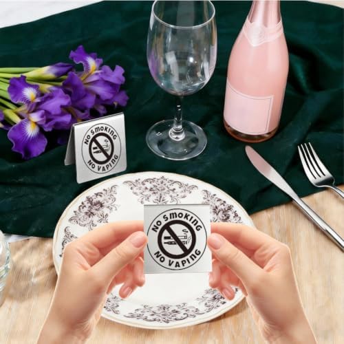 No Smoking Table Sign for Business Stainless Steel Double Sided in 1.97 x 1.97 inch(5 x 5 cm) in Stainless, alternate view 2