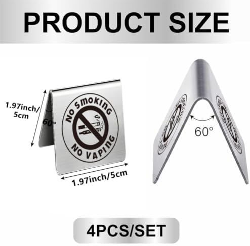No Smoking Table Sign for Business Stainless Steel Double Sided in 1.97 x 1.97 inch(5 x 5 cm) in Stainless, alternate view 3