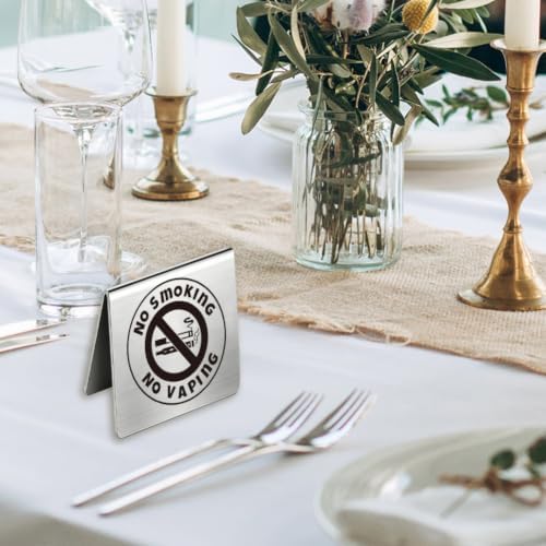 No Smoking Table Sign for Business Stainless Steel Double Sided in 1.97 x 1.97 inch(5 x 5 cm) in Stainless, alternate view 4