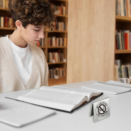 No Smoking Table Sign for Business Stainless Steel Double Sided in 1.97 x 1.97 inch(5 x 5 cm) in Stainless, alternate view 5