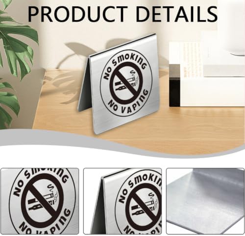 No Smoking Table Sign for Business Stainless Steel Double Sided in 1.97 x 1.97 inch(5 x 5 cm) in Stainless, alternate view 6