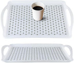 Non-Slip Serving Tray with Handles, Food Serving Platter, Set of 2, White in 16.5" x 11.4"×1.7" in White