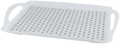 Non-Slip Serving Tray with Handles, Food Serving Platter, Set of 2, White in 16.5" x 11.4"×1.7" in White, alternate view 4