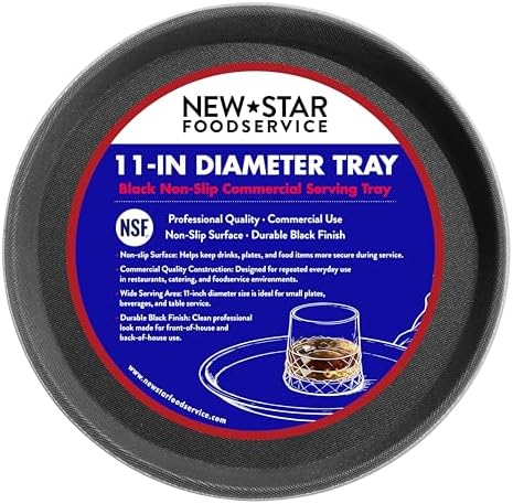 Non-Slip Tray, Plastic, Rubber Lined, Round, Black, 11-Inch in Black