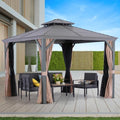 Nova 10' X 10' Hardtop Gazebo with Double Roof, Breathable Netting & Privacy Curtain Include, Heavy Duty