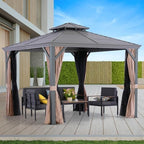 Nova 10' X 10' Hardtop Gazebo with Double Roof, Breathable Netting & Privacy Curtain Include, Heavy Duty