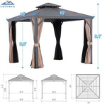 Nova 10' X 10' Hardtop Gazebo with Double Roof, Breathable Netting & Privacy Curtain Include, Heavy Duty, alternate view 2
