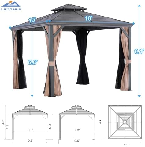 Nova 10' X 10' Hardtop Gazebo with Double Roof, Breathable Netting & Privacy Curtain Include, Heavy Duty, alternate view 2