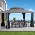 Nova 10' X 13' Hardtop Gazebo, Aluminum Frame Canopy, Double Galvanized Steel Outdoor Gazebo with Netting and