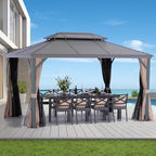Nova 10' X 13' Outdoor Hardtop Gazebo Double Galvanized Steel Gazebo Aluminum Frame Canopy with Netting and