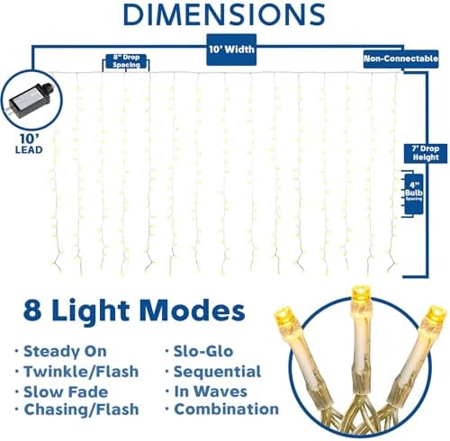 Novelty Lights 300 LED Warm White Waterproof Curtain Fairy String Lights, alternate view 2