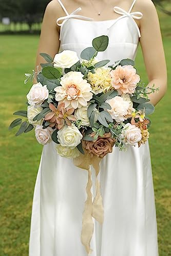 Nude Color Artificial Flowers Set - Fake Roses, Peonies, Dahlia, Silk Flowers with Stems for DIY Wedding, alternate view 2